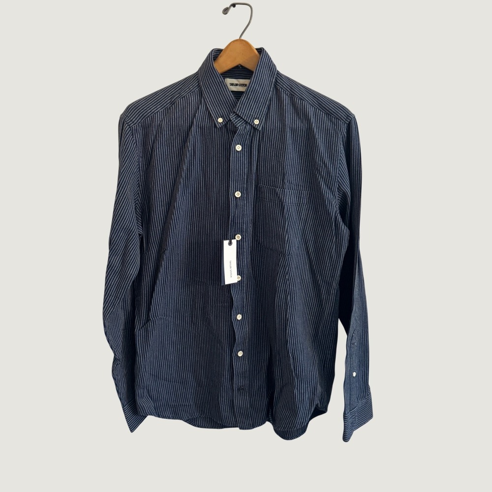 Taylor Stitch The Jack Shirt Roped Indigo Organic Cotton Blue Stripe 42 L